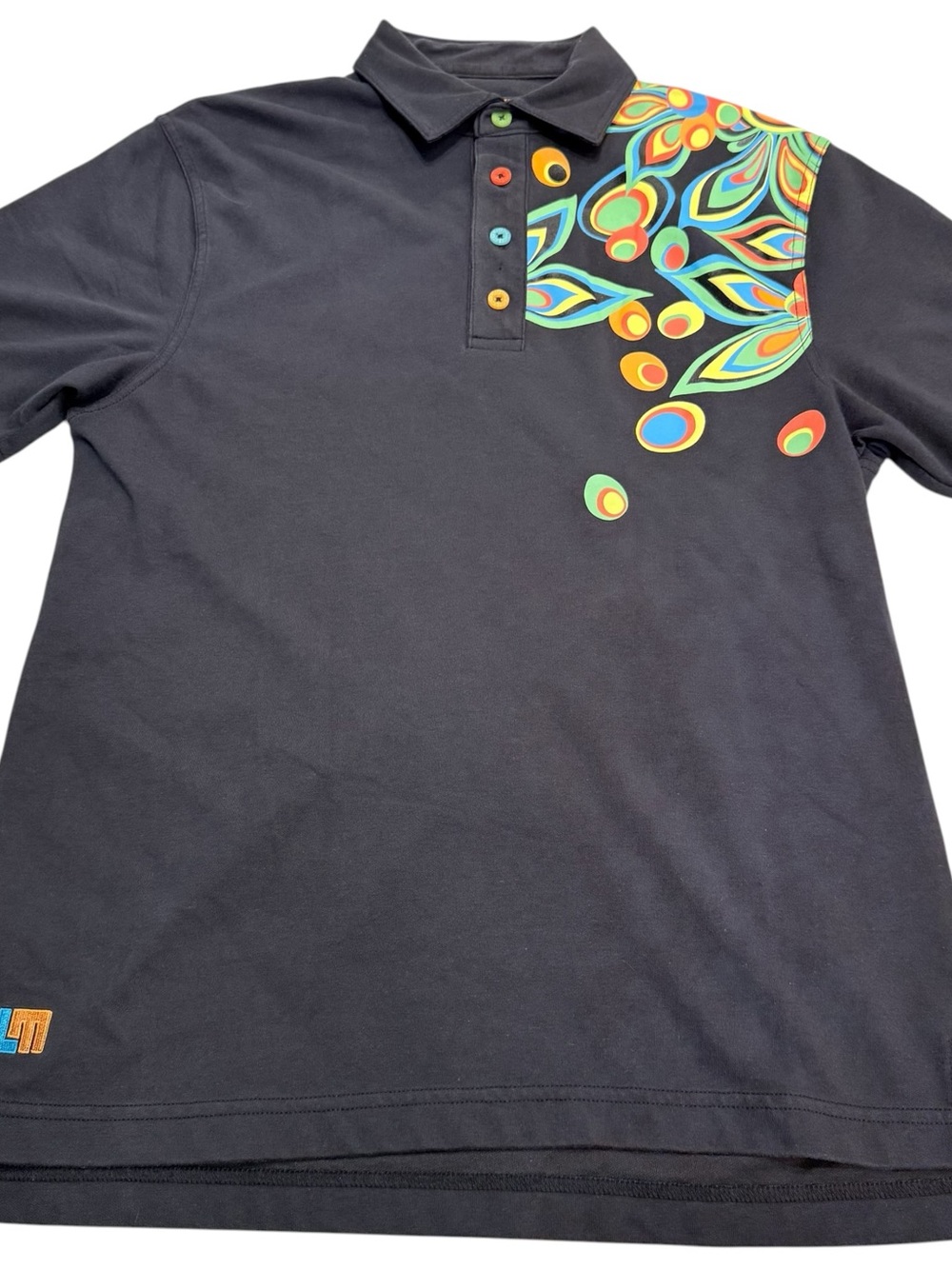 Loudmouth Golf Polo Shirt Mens Medium Black Performance Shagadelic Print